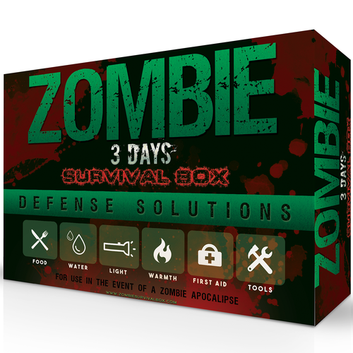 Red packaging with the title 'Zombie Survival Box'