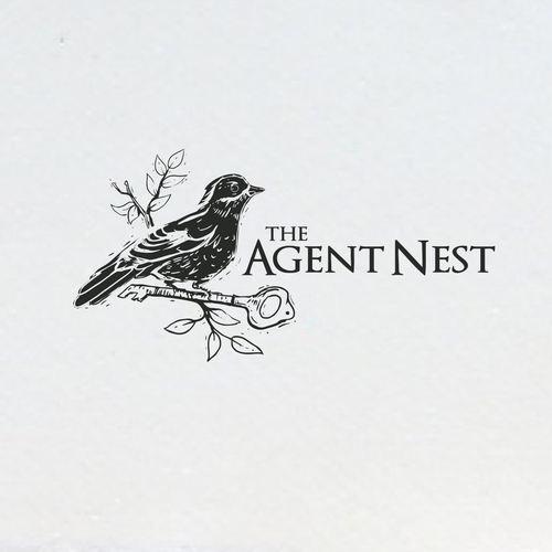 Woodcut logo with the title 'linocut digital design style for The Agent Nest'