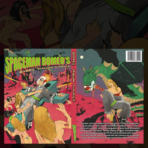 Horror illustration with the title 'Spacemen Romeo's: Zombie Dragon Romance'