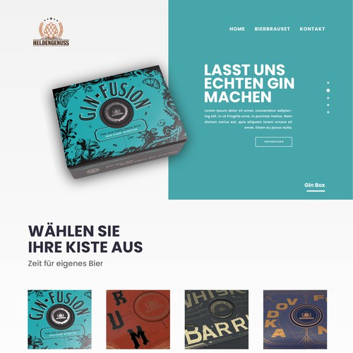 Gift box design with the title 'Web Design for Heldengenuss'