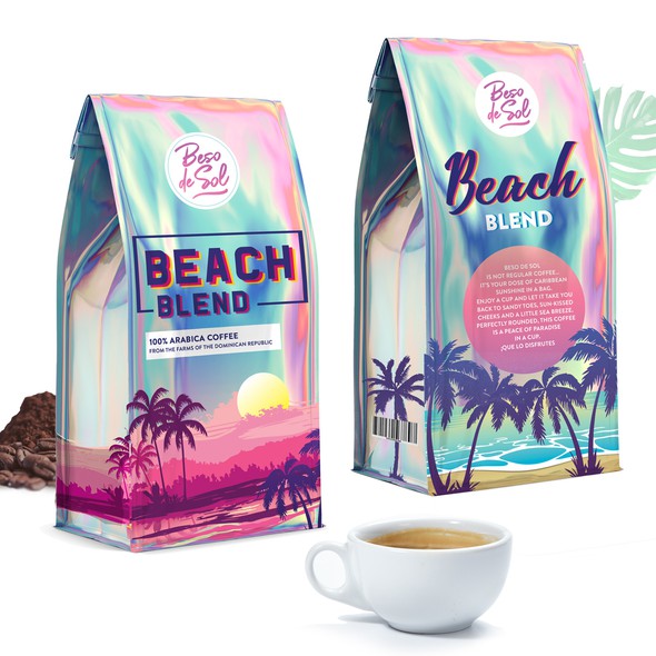 Modern packaging with the title 'Holographic Coffee packaging design'