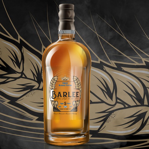 Whiskey label with the title 'Bold Logo Label Design for Barlee'