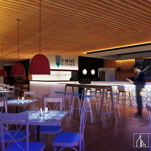 Interior decoration design with the title 'Restaurante B greek'
