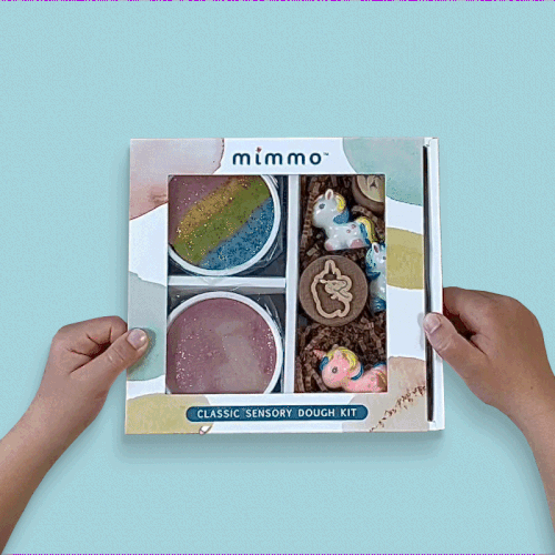 Unicorn design with the title 'Mimmo- Organic Sensory Dough Kits'
