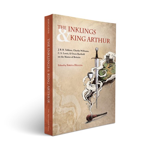 Medieval book cover with the title 'Book cover proposal — "The Inklings & King Arthur"'
