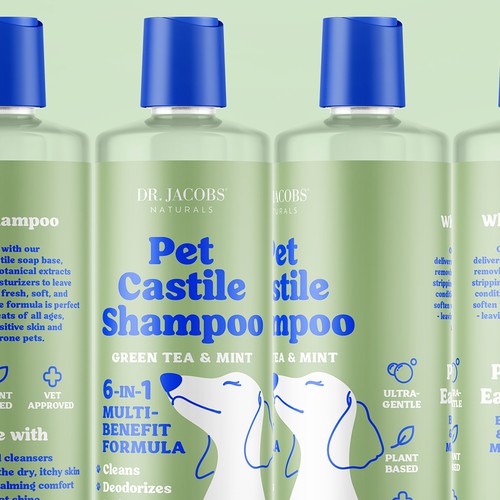 Pet label with the title 'Rebranding Pet Castile Shampoo'