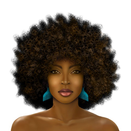 Digital painting artwork with the title 'Woman with Afro'