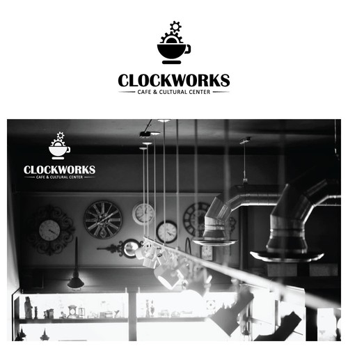 Steampunk logo with the title 'logo for Clockworks Cafe & Cultural Center'