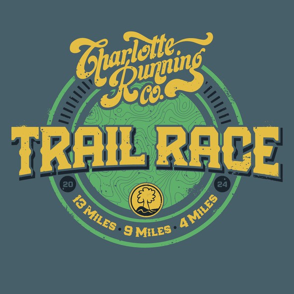 Running logo with the title 'Trail Running Race T-Shirt'