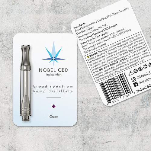 Hemp packaging with the title 'Nobel CBD Pre-Filled Vape Cartridge Label Design Contest'