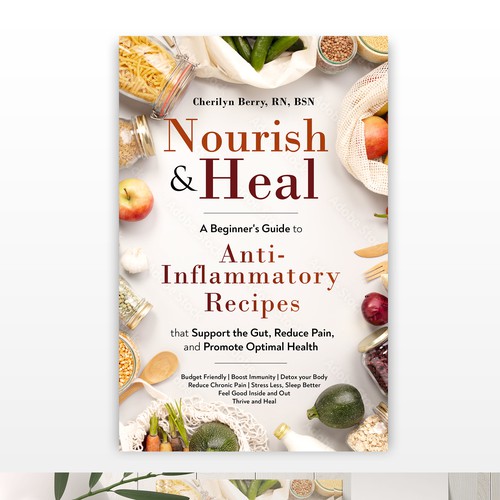Food book cover with the title 'Eye-popping design with "Anti-Inflammatory" largest font'