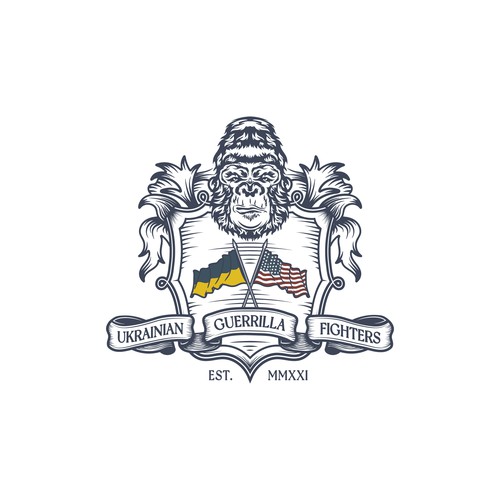 Coat of arms logo with the title 'Ukrainian Guerrilla Fighters - Coat of Armor Logo Design'