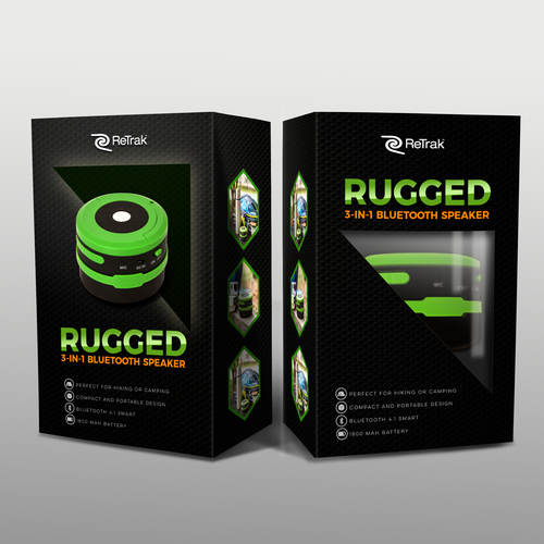 Speaker design with the title 'RUGGED speaker packaging design'