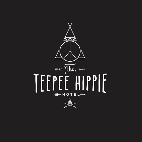 Hotel logo with the title 'The Hippie Teepee Hotel'
