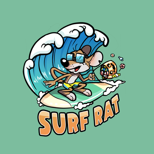Mascot t-shirt with the title 'Surf rat for a t-shirt'