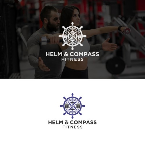 Barbell design with the title 'Logo for Personal Trainer Website - Nautical theme, helm and compass'