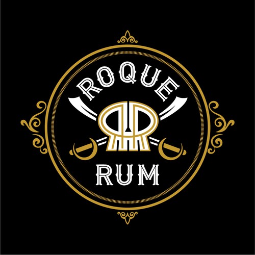 Pirate logo with the title 'Vintage pirate themed logo for Roque Rum'