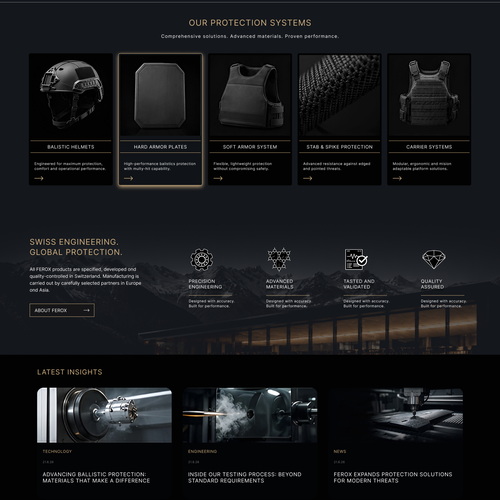 Website with the title 'Website design for a Swiss protection brand'