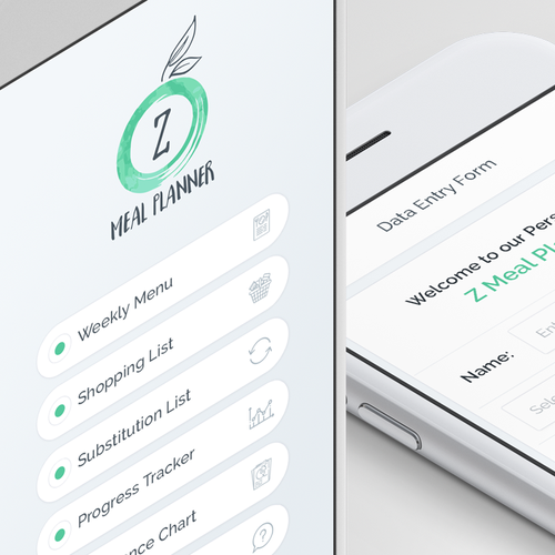 White design with the title 'App Design for Z Meal Planner'