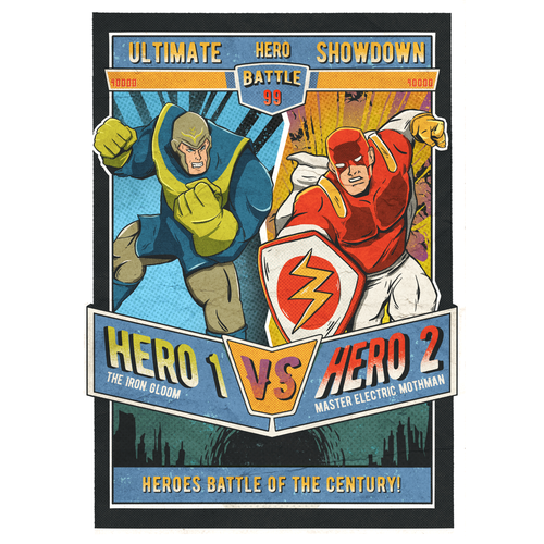 Superhero artwork with the title '1950s Style Super Hero Art Work'