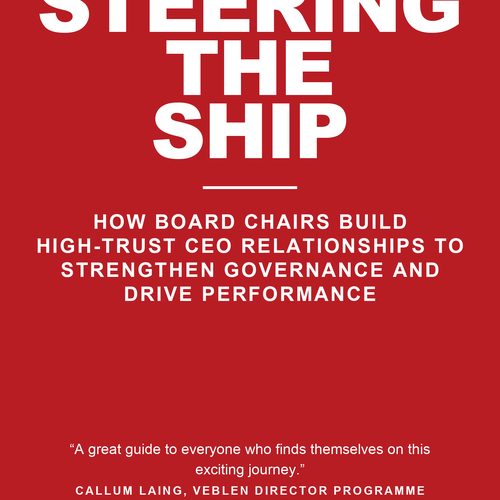Editorial design with the title 'Steering the Ship — book cover'