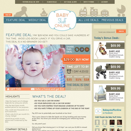 Baby website with the title 'Baby Stuff Online needs a new website design'