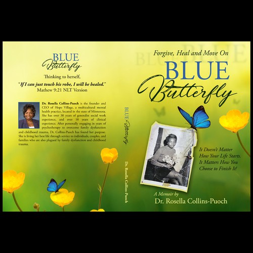 Biography design with the title 'Blue Butterfly'
