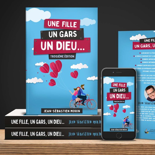 God design with the title 'Une Fille, Un Gars, Un Dieu (A Girl, A Guy, A God)'