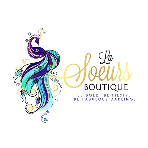 Peacock design with the title 'Elegant logo for women's accessories, jewelry and home décor boutique'