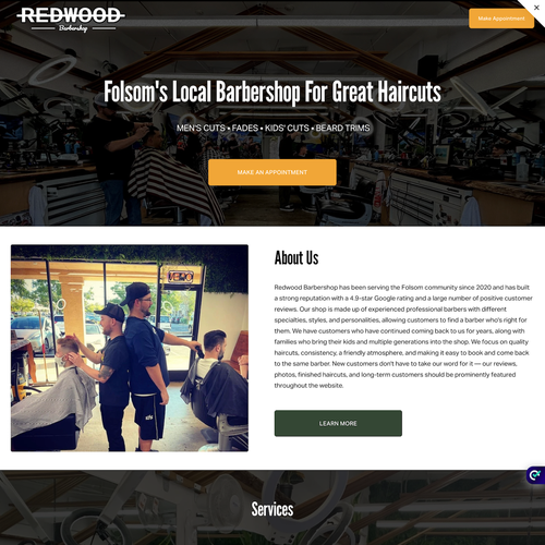Design with the title 'Redwood Barbershop Redesign + Optimization'