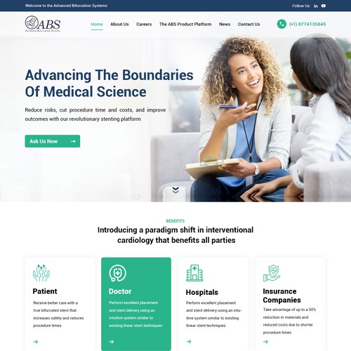 Pharmaceutical website with the title 'Advanced Bifurcation Systems'