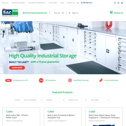 Industrial website with the title 'E-commerce for Industrial Storage'