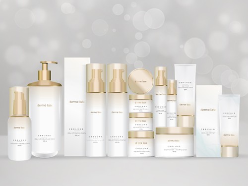 White packaging with the title 'high-end cosmetic line, labels & packaging'