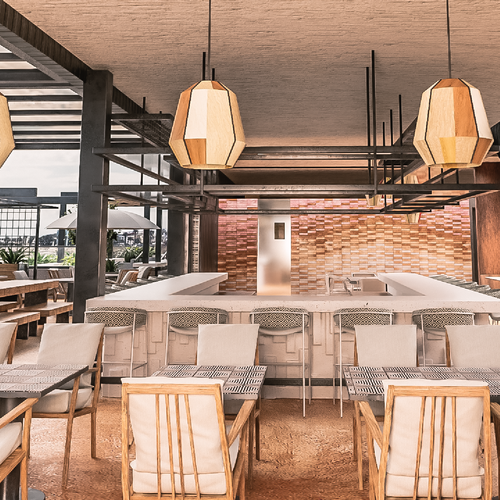 Rendering design with the title '3D Rendering for a restaurant in LA'