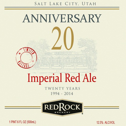 Photoshop label with the title 'Beer Label for Red Rock Brewing  20th Anniversary'