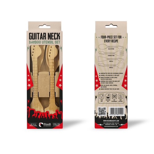Bamboo design with the title 'Guitar Neck Bamboo Utensil Set'