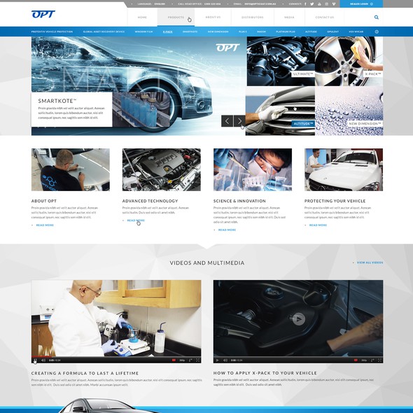 Automotive website with the title 'OPT - Automotive Design'