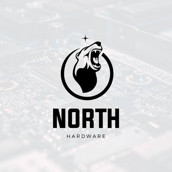 Bear head logo with the title 'North Hardware'