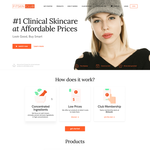Branding website with the title 'Design for clinical skincare products'