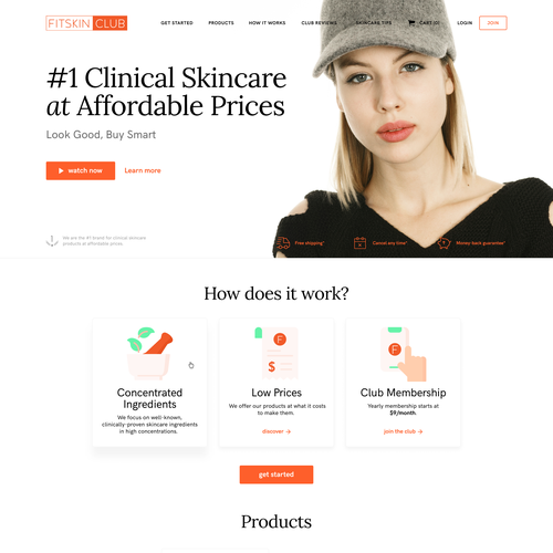 Product website with the title 'Design for clinical skincare products'