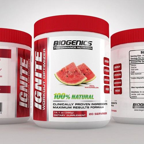 Ignite design with the title 'Label for BIOGENICS Performance Nutrition'