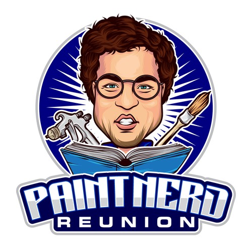 Caricature logo with the title 'Paint Nerd'
