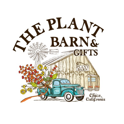 Garden design with the title 'Retro logo design for The plant barn and gifts'