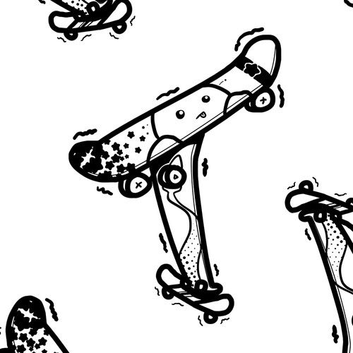 Skateboard illustration with the title 'Cute Kid Skateboard Graphic'
