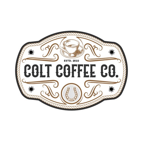 Pink and brown design with the title 'Rancher/Antiquary Design for "Colt Coffee Co."'