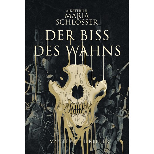 Dark fantasy book cover with the title 'DER BISS DES WAHNS'