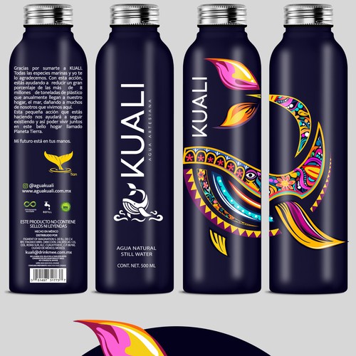 Water bottle design with the title 'Custom water bottle design for "KUALI"'