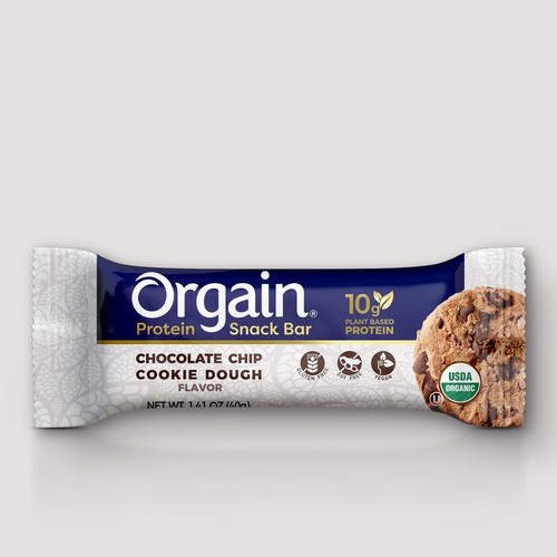 Aesthetic packaging with the title 'Plant Based Protein Snack Bar'