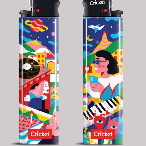 Graphic illustration artwork with the title 'Cricket Lighter special edition illustration'