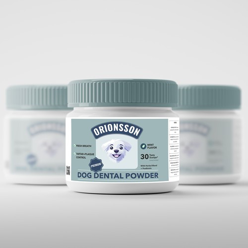 Dog label with the title 'Dog Dental Powder — Label Design'